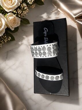 Embellished White Double-Strap Slide Sandal